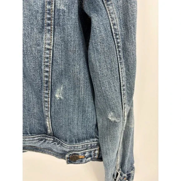 Ralph Lauren Sport Jean Jacket Womens Medium Denim Cropped Trucker Distressed - Picture 7 of 11